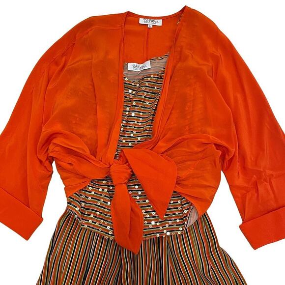 Vintage Bob Mackie 3-Piece Set | L, Sequin Shell, Tie Blouse, Skirt, Bold Stripe - Picture 2 of 7